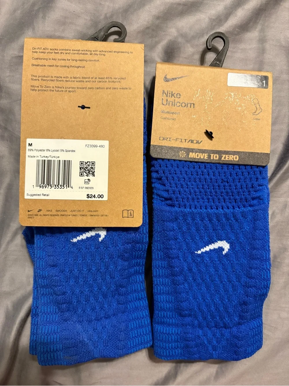 Lot Of 2 Nike Unicorn Dri-FIT ADV Cushioned Crew Socks Mens Royal Blue Medium